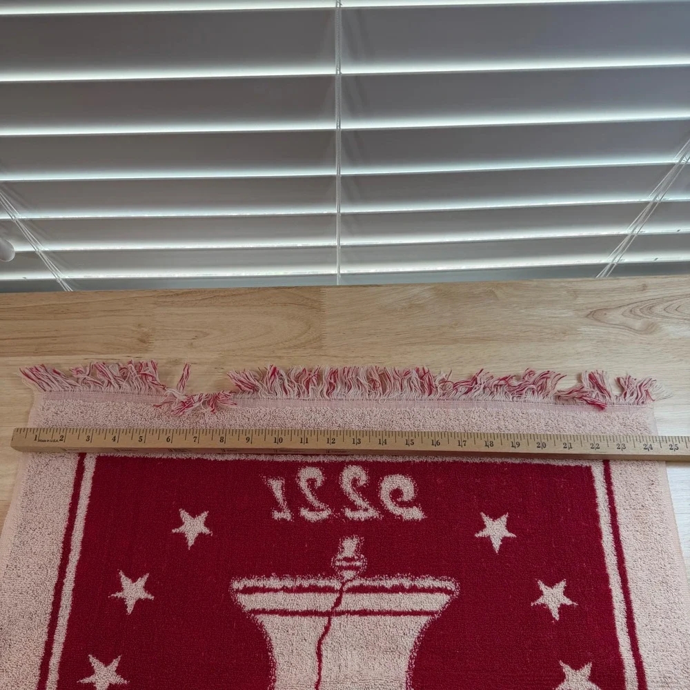 Vintage Bicentennial 1776 1976 Liberty Bell Eagle Fringed Terry Cloth Towel Red